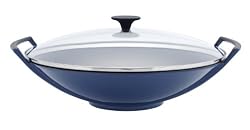 Le Creuset Enameled Cast-Iron 14-1/4-Inch Wok with Glass Lid, Cobalt Blue