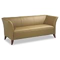 Sofa Couch with Cherry Finish Legs in Taupe Leather