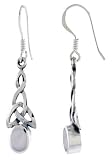 Sterling Silver Trinity Celtic Knot Dangle Earrings, w/ Oval Cut Mother of Pearl, 1 1/2" (39mm) tall