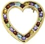 Sterling Silver Gold Plated Genuine Multi Gemstone Heart Brooch