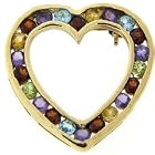 Sterling Silver Gold Plated Genuine Multi Gemstone Heart Brooch by LEAH HANNA