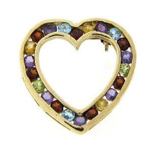 Sterling Silver Gold Plated Genuine Multi Gemstone Heart Brooch by 