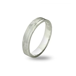 Sterling Silver Matte and Polished Geometric Design 4mm Wedding Band