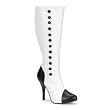 Womens Sexy 4 1/2 Inch High Heel White and Black Knee High Boot Button Accents