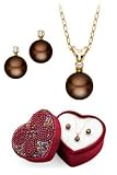 Cultured Freshwater Chocolate Pearl Necklace and Earring Box Set