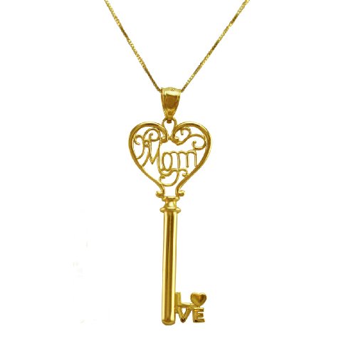 10k Polished Heart “Mom” Key Charm