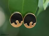 Gold and onyx earrings, 'Golden Waves' 0.8 W 0.6 L