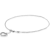 10K White Gold Light Cable Chain w/ Heart Charm Bracelet 10'