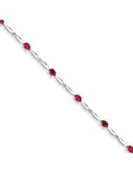 14k White Gold W/ Diamond And African Ruby Gemstone Bracelet, Size 4.31