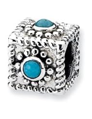 Sterling Silver Square Turquoise Charm for 3mm Charm Bracelets