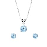 14k White Gold Aqua Earrings and Pendant Box Set (1.00 cttw), 18''