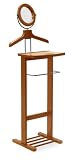 Honey Pine Finish Suit Valet Stand Organizer with Mirror