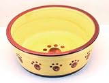 Designer Stoneware Classic Paw Print Dog Dish 8 Red