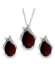 14k White Gold Teardrop Garnet with Diamond Accent Necklace and Earring Set
