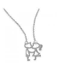 MMA Silver - 18 inch Rhodium Plated Kissing Girl and Boy Necklace