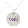 Round Brushed Satin Disc Pendant in Sterling Silver with Amethyst Gemstone Beads on a 16" Sterling Bead Chain, #7872