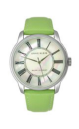 Anne Klein Women's 10/9905MPLG Leather Silver-Tone Lime Green Leather Strap Watch