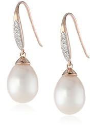 10k Rose Gold Cultured Freshwater Cultured Pearl and Diamond Earrings (0.13 cttw, GH Color, I2-I3 Clarity)