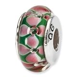 Sterling Silver Reflections Green/Pink Murano Glass Bead QRS638