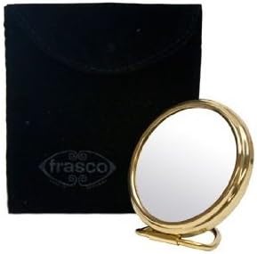 Frasco 2.75 Inch Round Stand Folding Purse Double Sided Pirror with Pouch, Brass