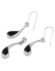Sterling Silver Onyx Fancy Twisted Tear Drop Earring & Necklace Set