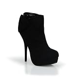 High Heel Platform Bow Ankle Bootie Black Lami