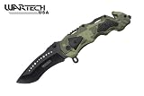 Wartech Tactical Spring Assisted Rescue Knife, Green Camoflage