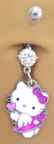 Pink Glitter Angel Hello Kitty Dangle Belly Navel body jewelry piercing bar Ring