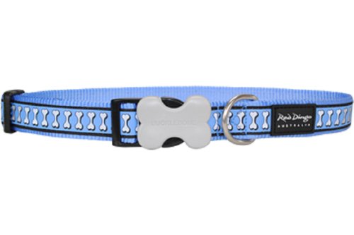 Red Dingo Reflective Dog Collar, Small, Mid-Blue
