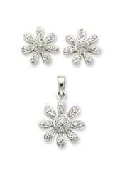 Sterling Silver CZ Flower Pendant & Earring Set