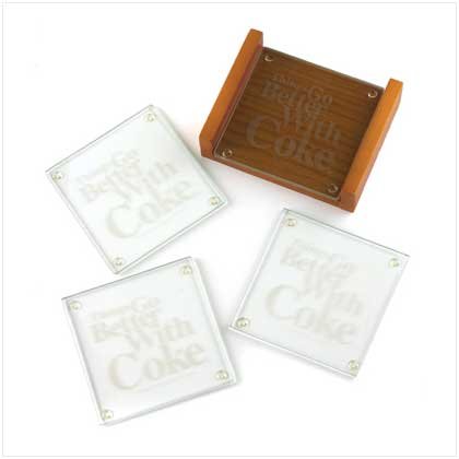 Better With Coke Coca Cola Soda Pop Glass Coaster Set