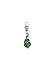 Sterling Silver Green w/Glitter Overlay Glass Dangle Charm