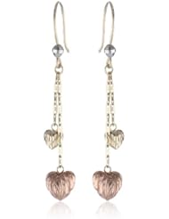 14K Tri-Color Yellow, White and Rose Gold Hearts Dangle Earrings