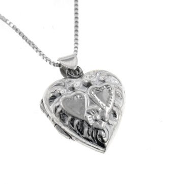 Childrens Toyshop  Jewelry : Childs or Kids Victorian Style Small Sterling Silver Heart Locket Pendant and 16" Box Chain Necklace