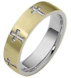 18 Karat Two-Tone Gold Religious Multi Texture Cross Band Ring
