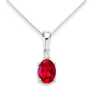 0.02 Carat SI Diamond with Created Ruby Pendant Necklace in 9ct White Gold