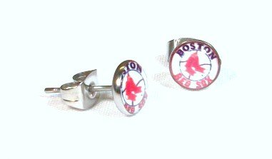 The Stainless Steel Jewellery Shop - Baseball Earrings-7mm Boston Red Sox Logo Studs (pair) - Includes FREE Velvet Jewellery Gift Pouch