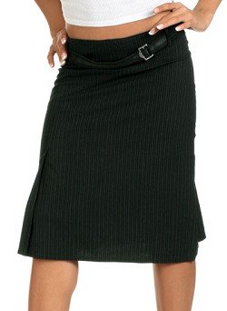 Women's Buckle Tab Pinstripe Pencil Skirt w/ Side Slit