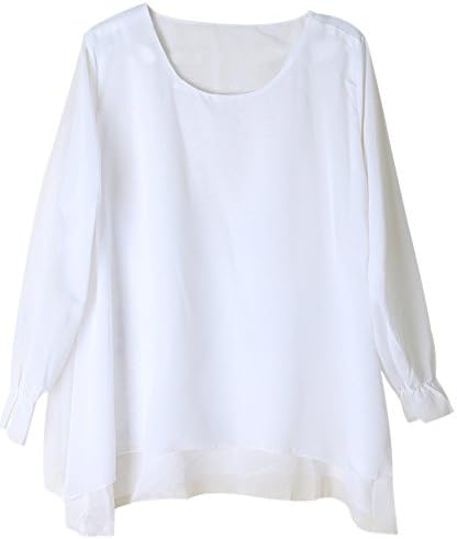 Vonfon Women Slim Crew Neck Long Chiffon Top Loose T Shirt