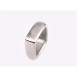 Thick square stainless steel ring with a flush-set diamond