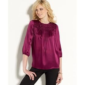 AK Anne Klein Petite Babydoll Blouse with Smocking
