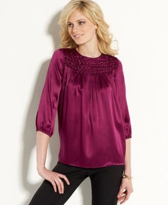 AK Anne Klein Front-Tie Silk Blouse