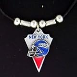 New York Giants Leather Necklace w/Beads & Pewter Pendant - NFL Football Fan Shop Sports Team Merchandise