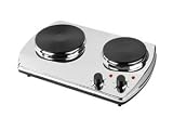 Kalorik DKP-21898 1400-Watt Portable Chrome Double Burner with 2 Cast-Iron Cooking Plates