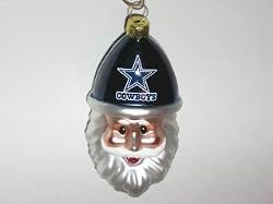 DALLAS COWBOYS Blown Glass Smiling Santa Cap CHRISTMAS ORNAMENT (3.5" tall & 2" wide)