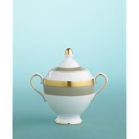 Martha Stewart Collection with Wedgwood Wedding Band Taupe Covered Sugar Bowl by Martha Stewart
