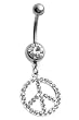 Stainless Steel Dangle Belly Ring with Clear CZ - Peace Sign - Sold Individually