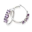 14k White Gold & Amethyst 3 Square Stone Hoop Earrings