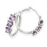 14k White Gold & Amethyst 3 Square Stone Hoop Earrings