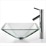 Square Clear Aquamarine Glass Sink and Sheven Faucet Faucet Finish: Satin Nickel
